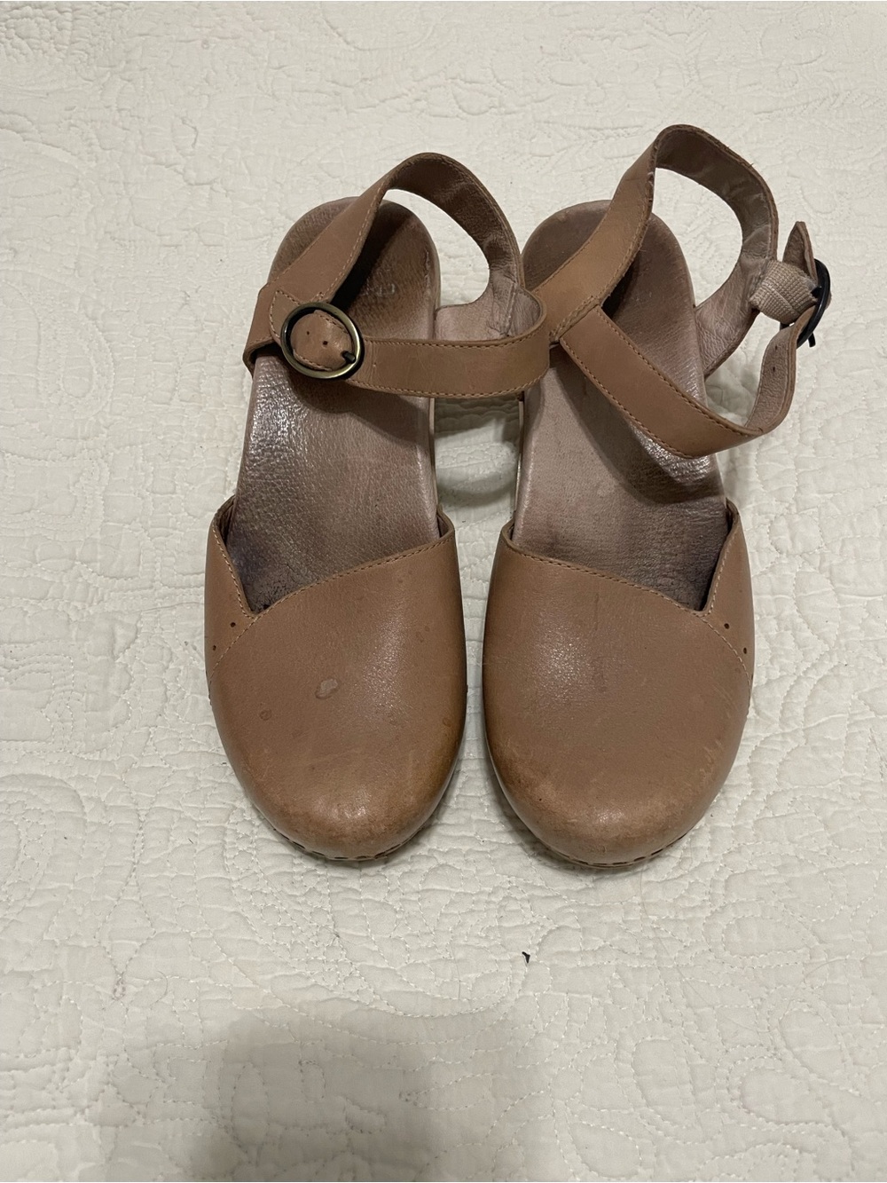 Dansko Tan Leather Mary Jane Clogs with Ankle Strap